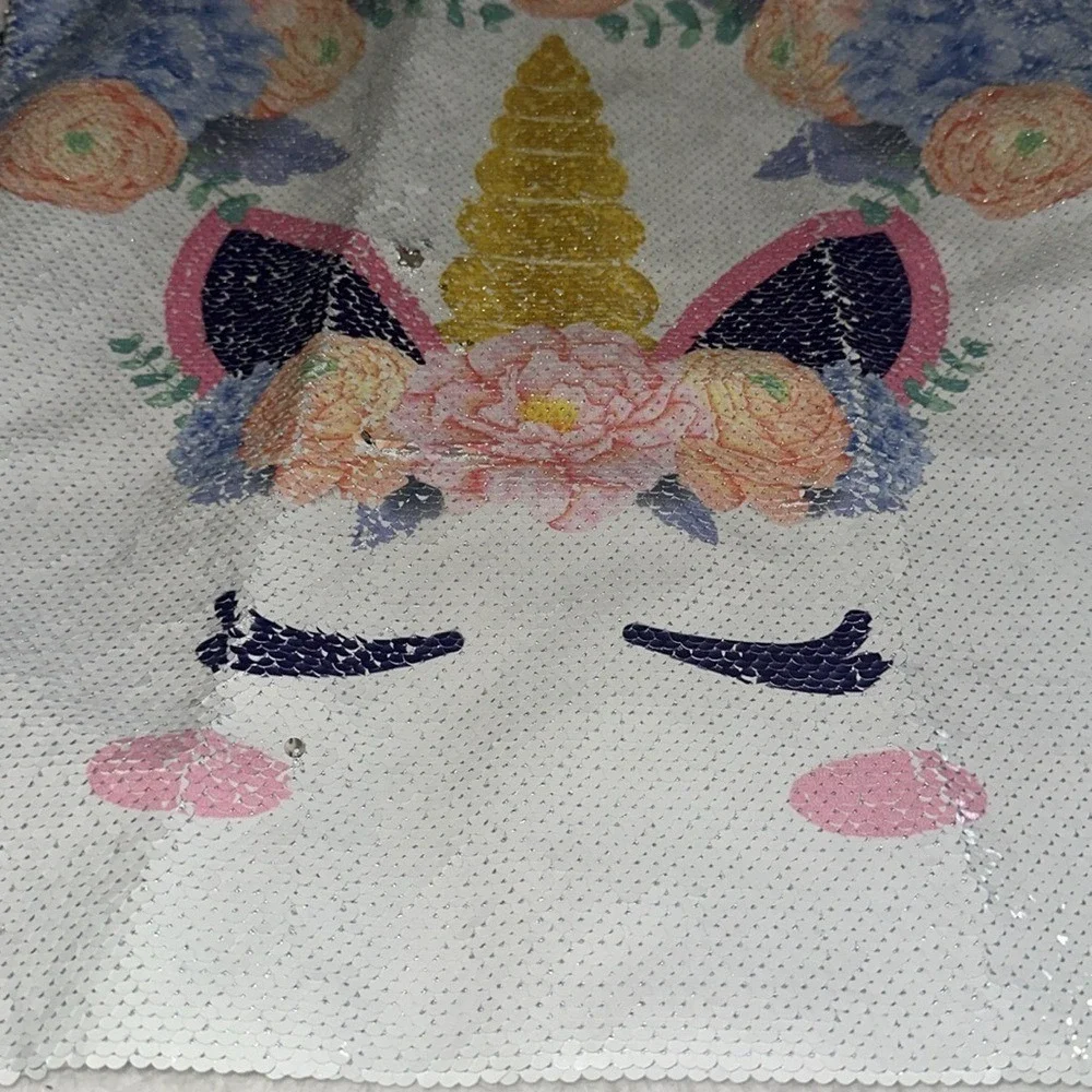 Unicorn Reversible Sequin Pillow Cover Floral Gold Horn White Sparkle Sham 15x15